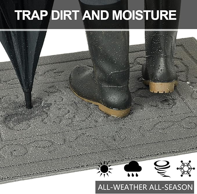 FONEYI Indoor Door Mat 32" x 48", Dirt Trapper Door Mats Non-Slip Entryway Rugs Washable, Absorbent Resist Dirt Welcome Mat, Low Profile Inside Floor Mats for Front Back Door and Entryway, Light Grey
