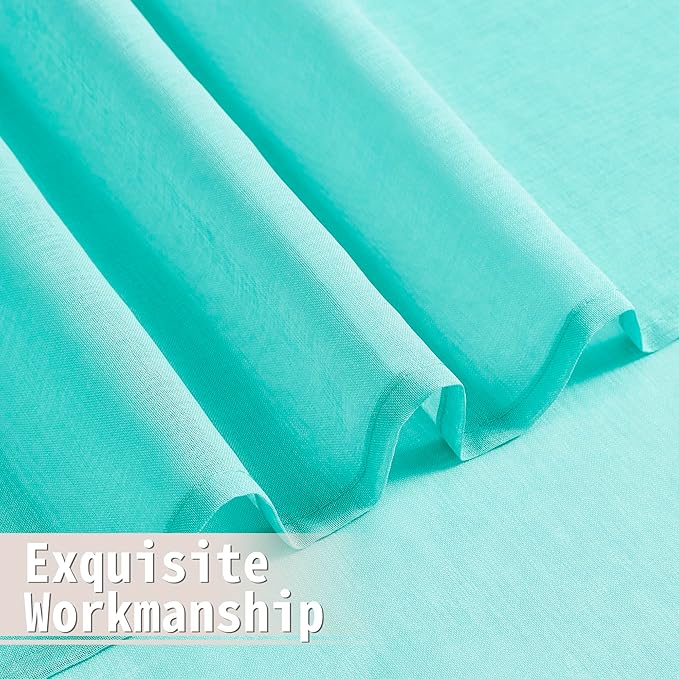 Tollpiz Sheer Door Curtains Closet Linen Textured Curtain Sheers Doorway Light Filtering Voile French Door Rod Pocket Curtains Patio Door, 54 x 63 inches Long, Aqua Blue, Set of 1 Panel