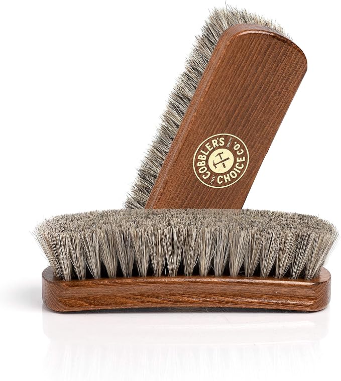 Premium Shoe Brush - Horsehair Shoe Brush - Concaved Handle for Premium Grip, Brown