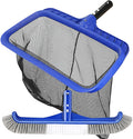 Pool Brush Head & Fine Mesh Pool Skimmer Kit，17" Pool Brushes for Cleaning Pool Wall， Reinforced Frame Pool Net Leaf Skimmer Cleaning Tool with Deep Fine Nylon Mesh Net Bag for Fast Cleaning