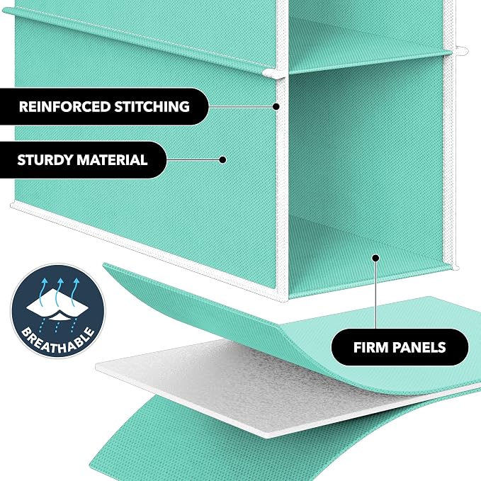 Simple Houseware 10 Shelves Closet Hanging Shoe Organizer, Turquoise | Dual Metal Hooks, Holds Up to 20 lbs, for Narrow Space