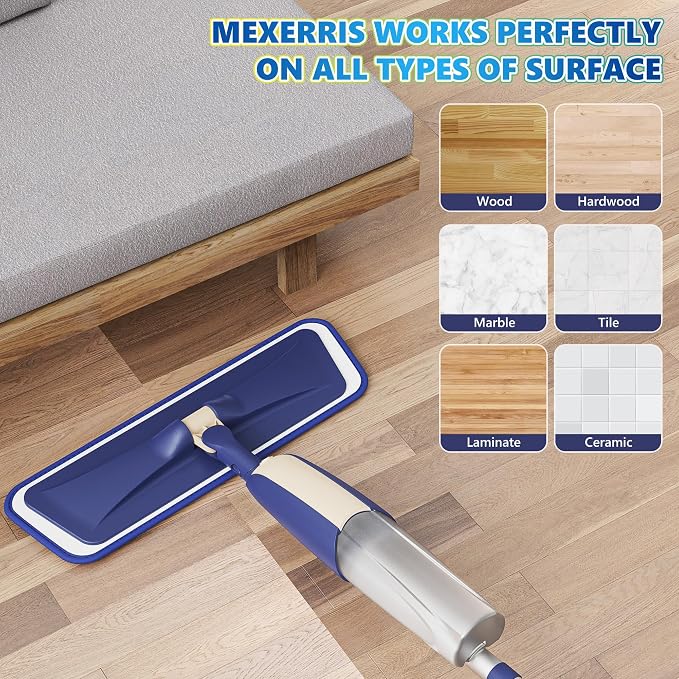 Spray Wet Mops for Floor Cleaning: Floor Mop Refillable with 2 Bottles | Microfiber Flat Mop, 4 Washable Pads for Swiffer PowerMop, Commercial Mop Lightweight, for Hardwood Wood Tile Laminate Vinyl