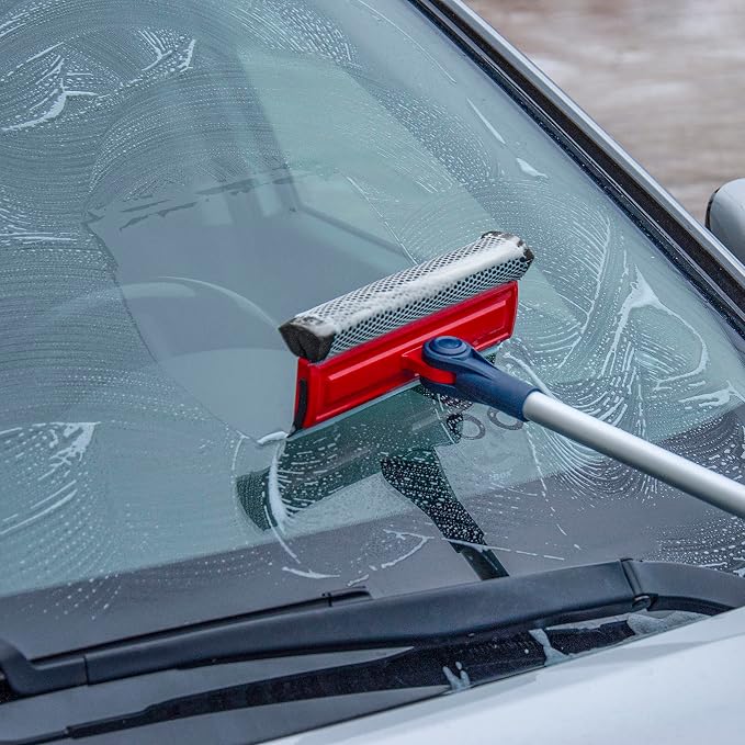 Professional Window Squeegee | 2-in-1 Window Cleaner Sponge and Soft Rubber Strip With Telescopic Extension Pole 20" - 30"(50cm-76cm) | Adjustable To Clean From Multiple Angles