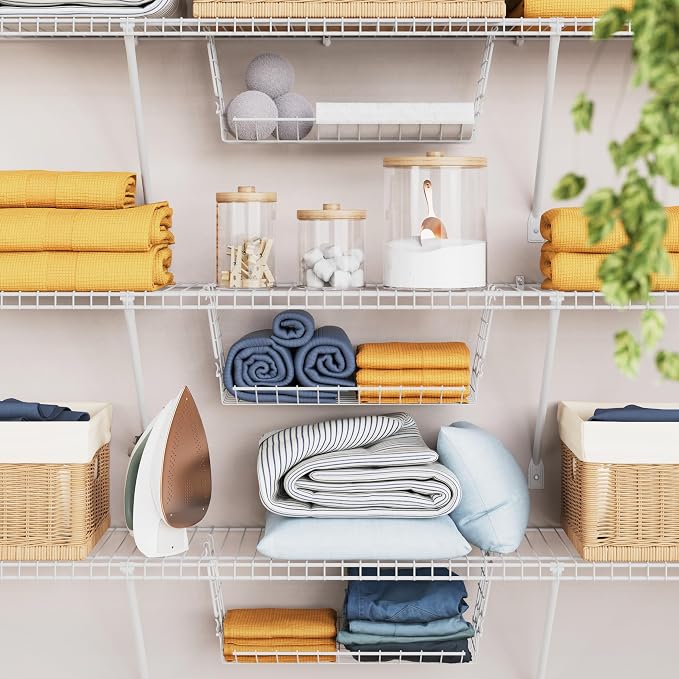 ClosetMaid Hideaway Hanging Wire Shelf for Closets, Pantries, Laundry Rooms, 6.89" H x 15.45" W x 7.78" D, White, 6-Pack