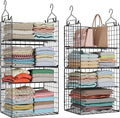 Hanging Closet Organizer and Storage - 8 Tier Closet Hanging Organizer Shelves, Metal & Foldable Hanging Storage Organizer Baskets with Adjustable Dividers for Clothing Sweaters Shoes Handbags