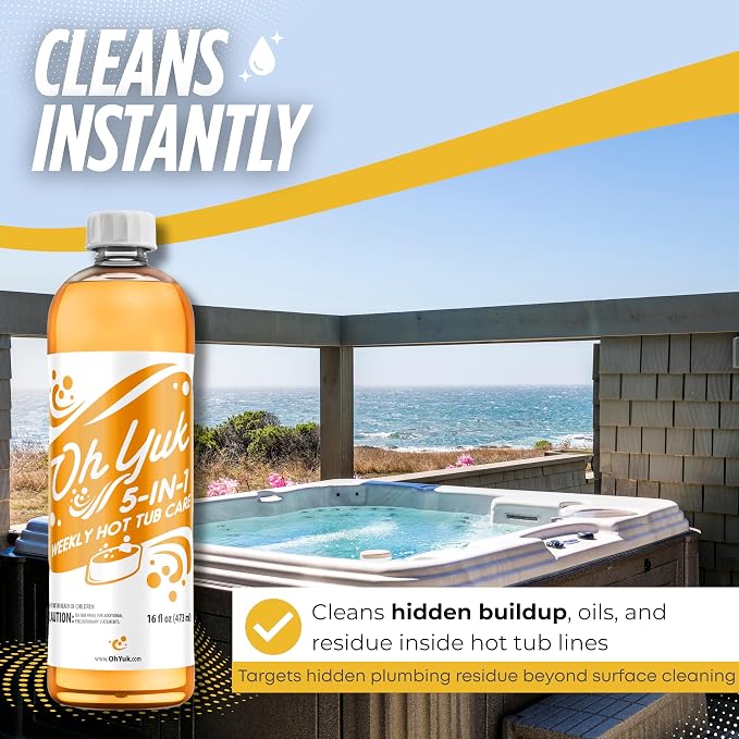 Oh Yuk Hot Tub Cleaner + 5 in 1 Weekly Hot Tub Care Combo, Hot Tub Chemicals, Hot Tub Jet Cleaner, Spa Chemicals for Hot Tub, Water Clarifier, Conditioner and Spa Treatment