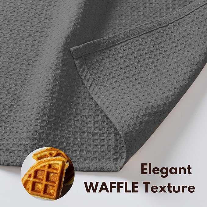 Native Fab Cotton Kitchen Towel - 16x26 inches, 6 Pack, Waffle Weave Kitchen Towels for Cleaning, Drying, Washcloths with Hanging Loop, Soft & Absorbent Dish Cloths, Grey