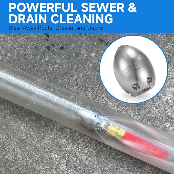 Tool Daily 3/8" NPT Sewer Jetter Nozzle for Pressure Washer, 40 L/Min | Stainless Steel Sewer Jet Nozzle for Drain Cleaning, 3000 PSI