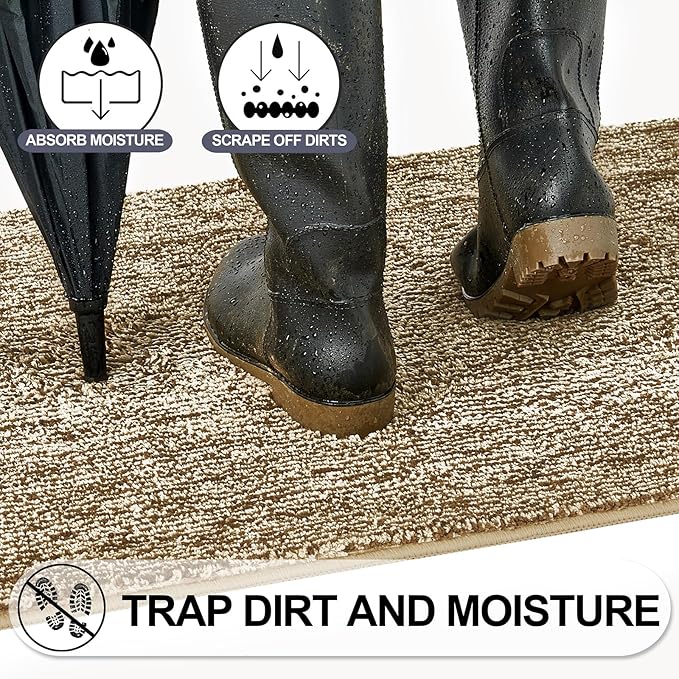 REFETONE Indoor Doormat, Front Door Mat 24"x36" Absorbent Rubber Backing Non Slip Back Door Mats, Washable Low-Profile Inside Floor Mat Door Rugs for Entryway, Resist Dirt Mud Mat for Dogs, Coffee