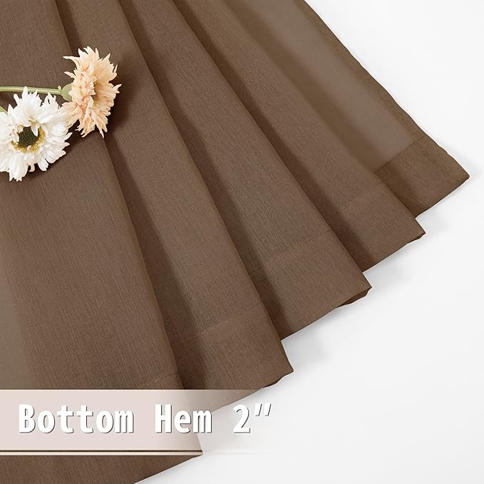 Tollpiz Sheer Door Curtains Closet Linen Textured Curtain Sheers Doorway Light Filtering Voile Patio Glass Door Rod Pocket Curtains French Door, 54 x 80 inches Long, Brown, Set of 1 Panel