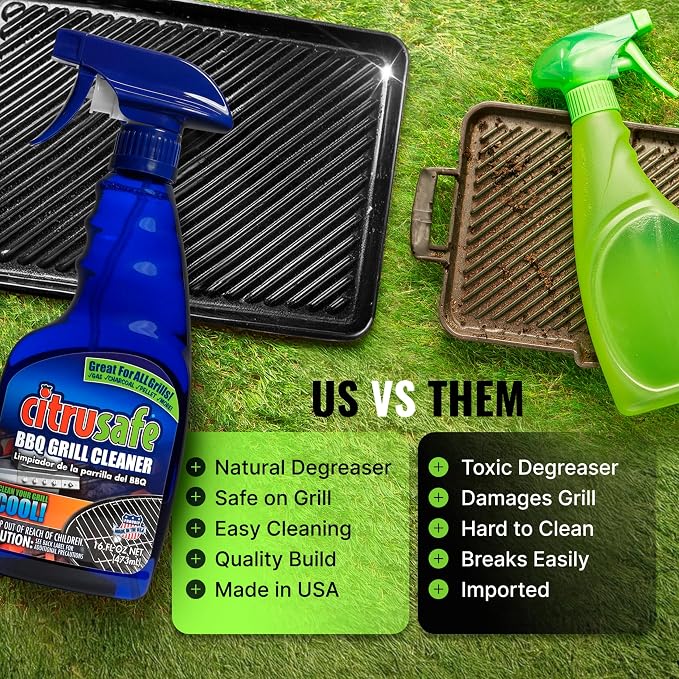 Citrusafe Complete Grill Cleaning Kit - Grill Cleaner Spray (16oz), Scrubber 3 Pack, Nylon Brush, Cookbox Scraper and Microfiber Cleaning Towel - Tools to Clean BBQ Grill Grates, Smokers, Ovens