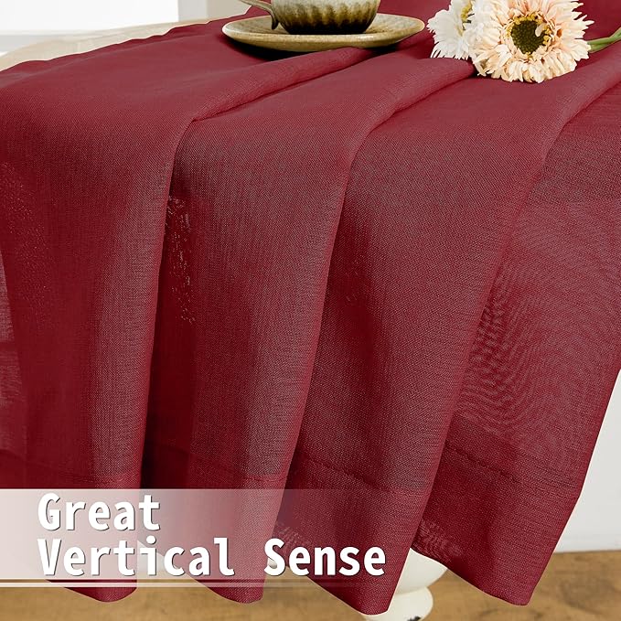 Tollpiz Small Sheer Door Curtain Closet Linen Textured Curtain Sheers Doorway Light Filtering Voile French Door Rod Pocket Curtains Patio Glass Door, 25 x 40 inches Long, Burgundy Red, Set of 1 Panel