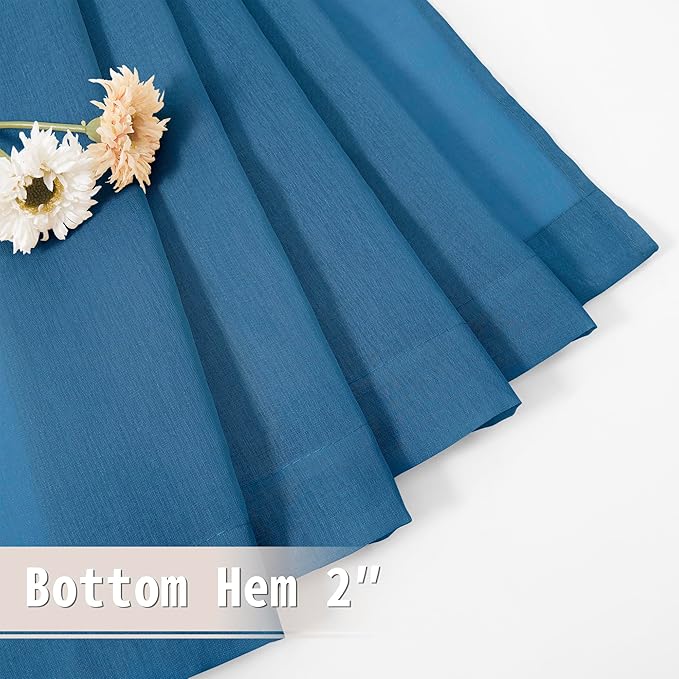 Tollpiz Sheer Door Curtain Closet Linen Textured Curtains Sheer Doorway Light Filtering Voile Patio Glass Door Rod Pocket Curtain French Door, 54 x 72 inches Long, Classic Blue, Set of 1 Panel