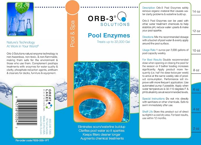 Orb-3 F839-000-1PT Pool Enzymes Bottle, 1-Pint