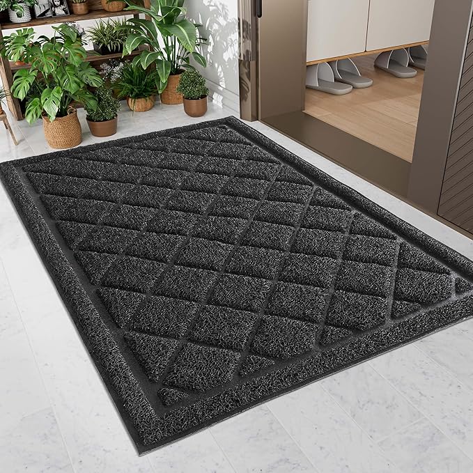 Front Door Mat Outside Entrance, 24" x 60" Heavy Duty All-Season All-Weather Waterproof Doormat Trap Dirt and Moisture Easy Clean Low Profile Patio Porch Entryway Mat