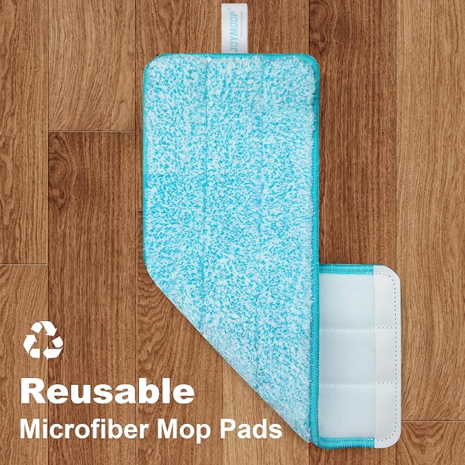 JOYMOOP Flat Mop, Microfiber Floor Cleaner with 60" Long Handle and Flexible 13" Head, Grey & Cyan Blue