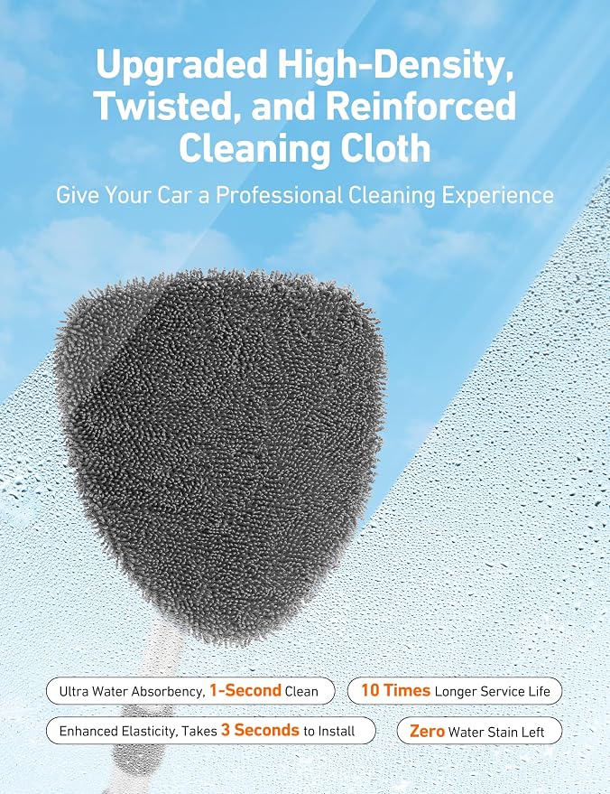 AstroAI 26" Super-Long Windshield Cleaner Tool & Car Interior Detailing Kit | Extendable Handle, 4 Reusable Microfiber Pads, Streak & Lint-free, Auto Glass Wiper Brush for Car & Home, Gray