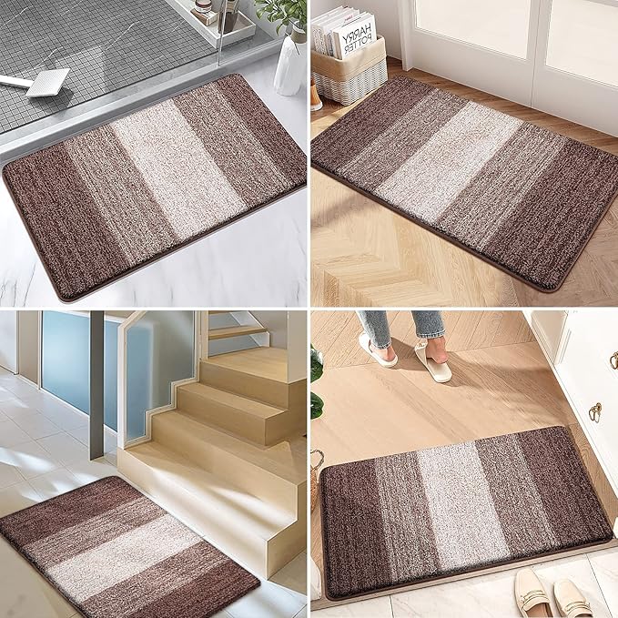 Kitinjoy Indoor Outdoor Door Mat, 40x32 Non-Slip Absorbent Dirt Trapper, Low-Profile Washable Inside Entrance Front Floor Mat, Sturdy Soft Entry Doormats for Entryway, Brown