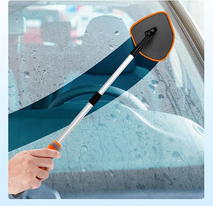 XINDELL Interior Windshield Cleaner Tool, Car Window Cleaning Kit with 4 Reusable Microfiber Pads, Extendable Handle & 360° Rotating Head, Streak-Free Auto Glass Wiper for Truck SUV RV