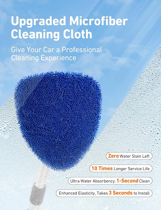 AstroAI 21" Extra-Long Windshield Cleaner Tool, Car Interior Detailing Cleaning Kit with Extendable Handle and 4 Upgraded Reusable Microfiber Pads, Auto Glass Wiper Brush Kit for Cars, Blue, 2 Pack