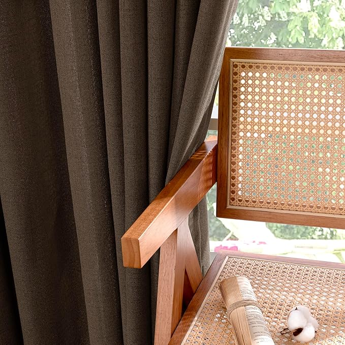 YoungsTex Brown Linen Curtains 48 Inches Long for Short Window, Light Filtering Drapes Privacy with Rod Pocket Back Tab for Bathroom Kitchen Window, 2 Panels, 42 X 48 Inch