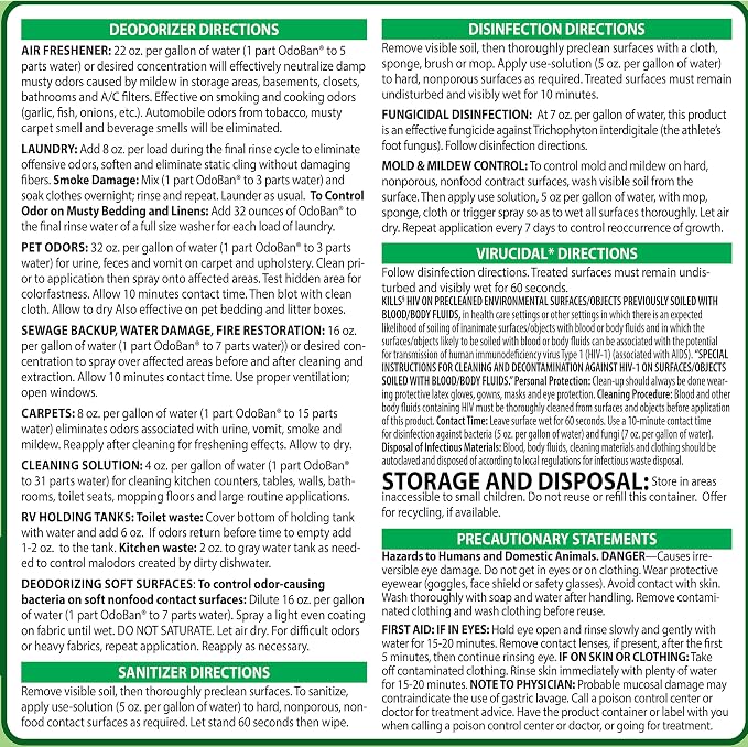 OdoBan Disinfectant Concentrate and Odor Eliminator, 2 Gallons, Original Eucalyptus Scent