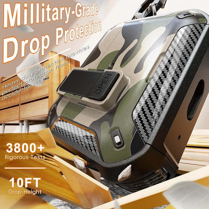 R-FUN for AirPods Pro 2 Case with Lock Magnetic Lid, Camo | Compatible with AirPods Pro 2nd Generation and AirPods Pro 1st Generation (2019) Case with Cleaner Kit & Carabiner, MagSafe